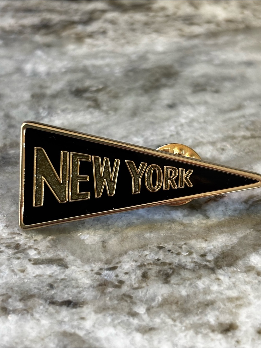 Coach New York Enamel Pennant Pin | Rare Gold & Black Signed Logo Back